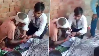 Lucknow Viral Video: Man Caught on Camera Taking Dead Father&rsquo;s Thumbprint on Paper