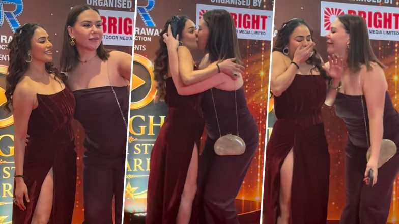 Nikita Rawal Shocked As Female Fan Kisses Her on Lips at Red Carpet Event (Watch Viral Video)