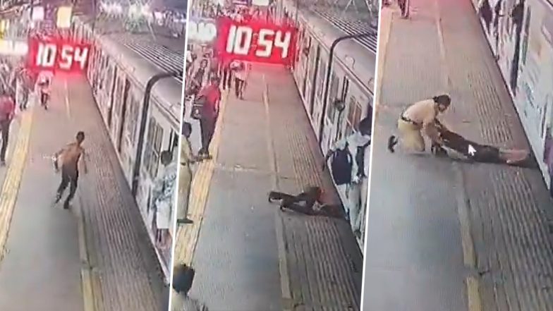 Mumbai Local Train Suicide Attempt: Woman Cop Pulls Man Away From Tracks at Dadar Station (Video)