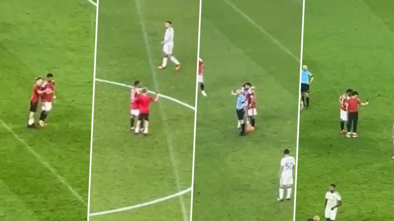 Pitch Invaders Halt Manchester United vs Leeds United Club Friendly To Takes Selfie With Bruno Fernandes (Watch Video)
