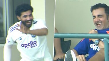 Ravindra Jadeja's Hilarious Bowling Mimicry Leaves Gautam Gambhir in Splits During IND vs SL XI Warm-Up Rain Break (Watch Video)