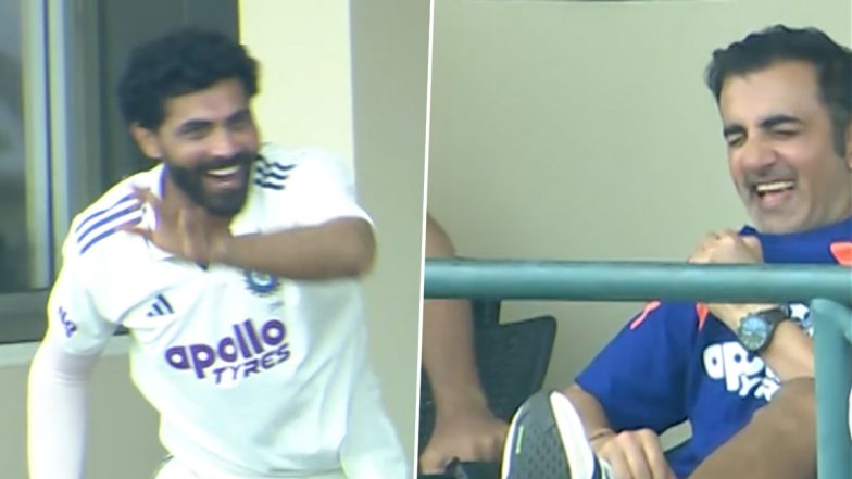 Ravindra Jadeja's Hilarious Bowling Mimicry Leaves Gautam Gambhir in Splits During IND vs SL XI Warm-Up Rain Break (Watch Video)
