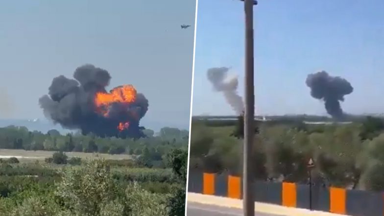 Turkey F-16 Fighter Jet Crashes During Training Flight in Yalova, Pilot Ejects Safely (Video)