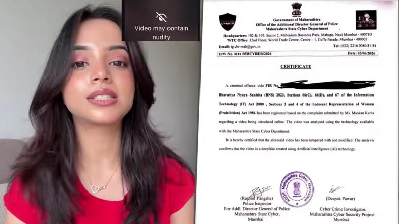 Muskan Karia Deepfake Video: What Certificate Maharashtra Police Issued to Influencer After &lsquo;Leaked MMS&rsquo; Row