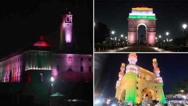 Independence Day 2026: Rashtrapati Bhavan, India Gate, Other Iconic Landmarks Illuminated on Eve of August 15 (Videos)