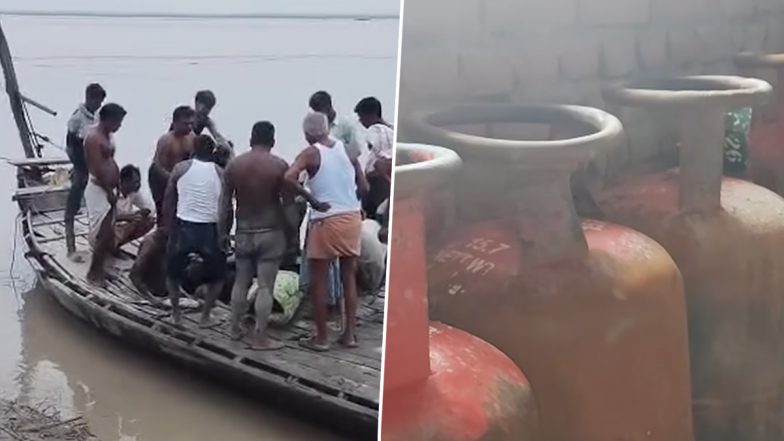 Nepal Floods: Kushinagar Villagers Risk Lives To Retrieve Gas Cylinders, Timber and Fish From Gandak River (Video)