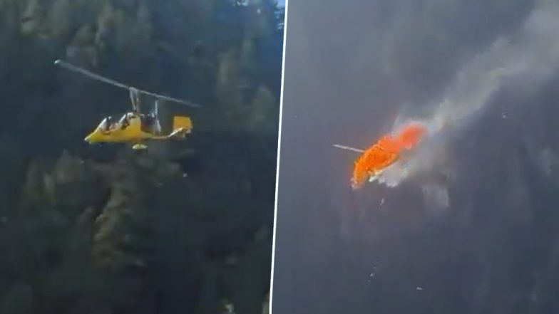 Italy Gyrocopter Crash Video: 2 Killed As Aircraft Hits Cables, Bursts Into Flames Near Campliccioli Dam in Piedmont