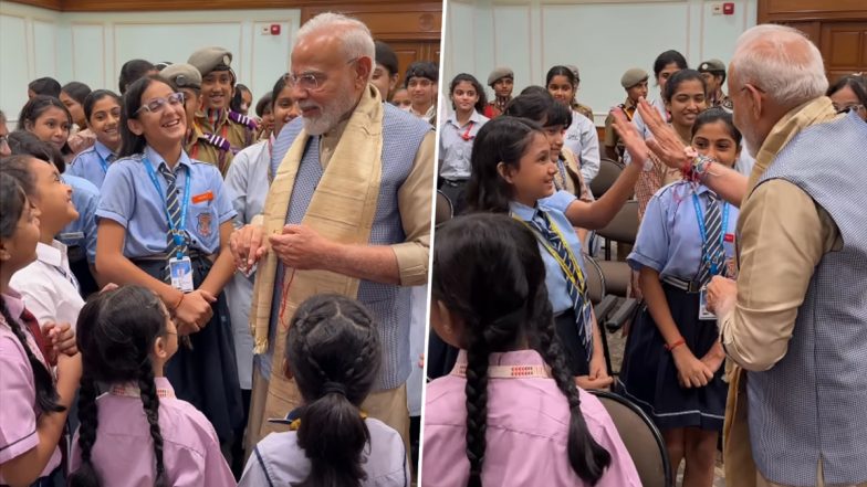 Rakhis, Sweets and Hi5s: PM Narendra Modi Celebrates Raksha Bandhan With Schoolchildren (Video)