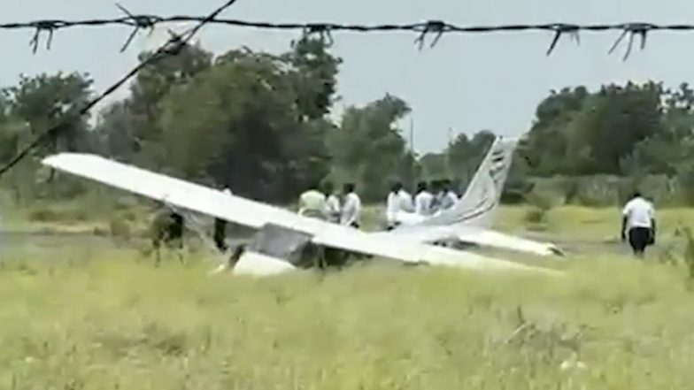 Baramati Plane Crash Video: Trainee Aircraft Crashes While Taxiing at Airport