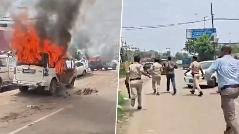 Bihar: Violence Erupts on Patna's NH-30 After Speeding Bus Kills Youth; Mob Torches Vehicles (Video)