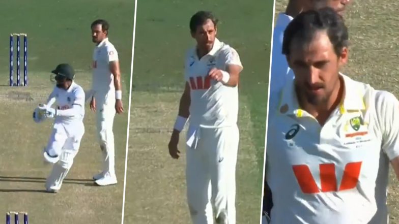 Mitchell Starc Engages in Heated Exchange With Mehidy Hasan Miraz During AUS vs BAN 1st Test 2026 (Watch Video)