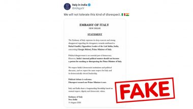 Did Italy Rebuke Rahul Gandhi Over Giorgia Meloni Joke? Viral Post Is From Fake Account