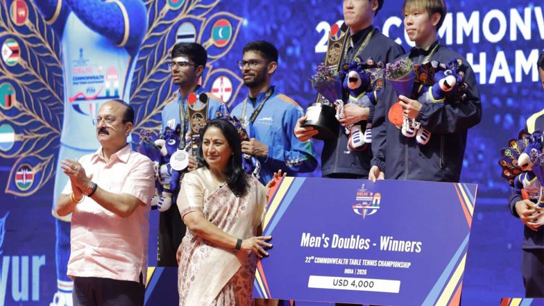 Sports News | Commonwealth Table Tennis Championships: Delhi CM Rekha Gupta Honours Winning Players at Closing Ceremony