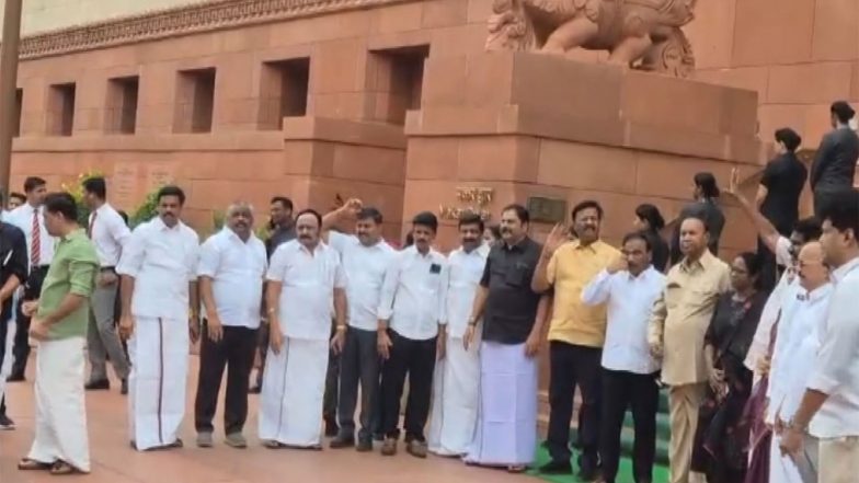 India News | Monsoon Session: DMK MPs Hold Protest in Parliament Premises over Cauvery Water Issue