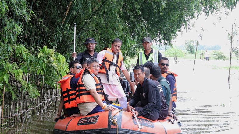 India News | Assam Flood: CM Sarma Visits Relief Camps, Ravaged Areas, Educational Institutions in Sivasagar