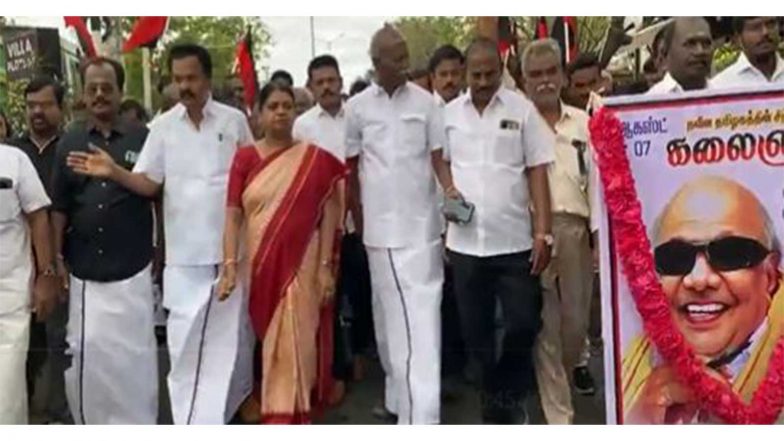 India News | DMK Holds Peace Rallies Across Tamil Nadu to Mark M Karunanidhi's 8th Death Anniversary