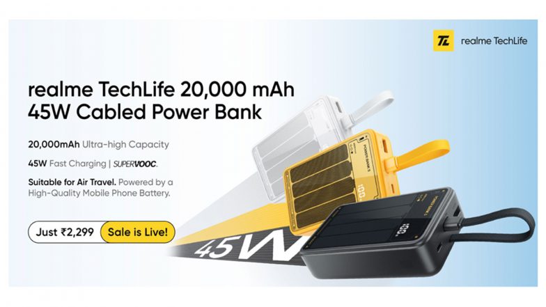 Business News | Realme TechLife's 20000mAh 45W Fast Charging Power Bank Goes Live on Flipkart from August 6 at ₹2,299