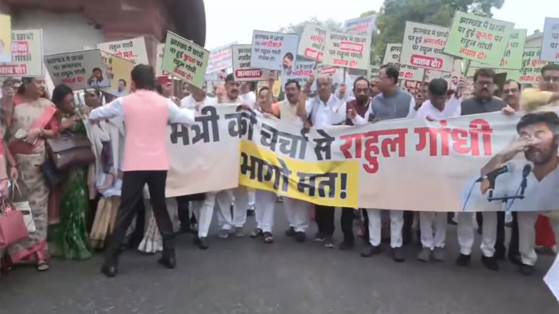India News | NDA MPs Hold Protest March in Parliament; Target Rahul Gandhi over Jharkhand Police Action Against Students