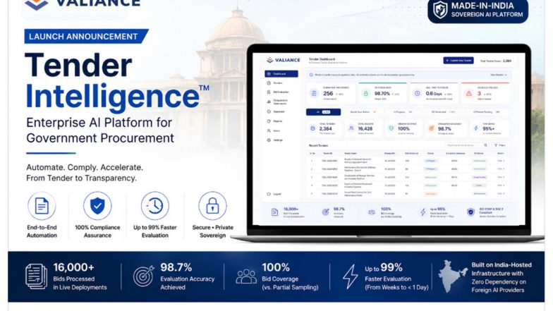 Business News | Valiance Solutions Launches Tender Intelligence, an Enterprise SaaS for Government Procurement