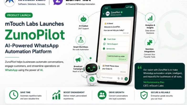 Business News | MTouch Labs Launches ZunoPilot, an AI-Powered WhatsApp Automation Platform for Businesses