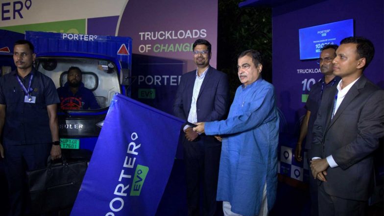 Business News | Union Minister Nitin Gadkari Flags off Porter's 10,000th Electric Truck in Delhi