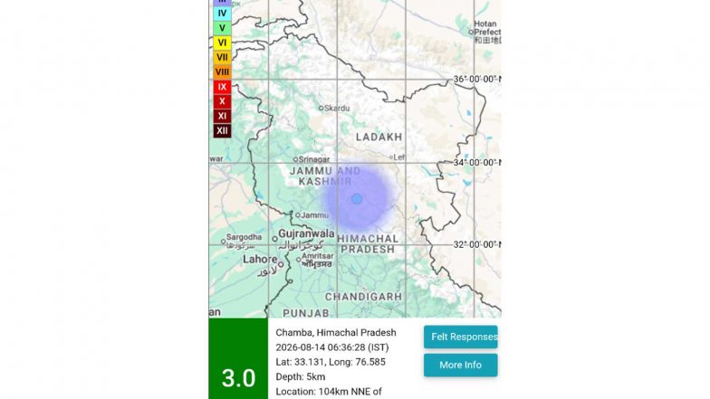 India News | 3.0 Magnitude Earthquake Hits Himachal Pradesh's Chamba