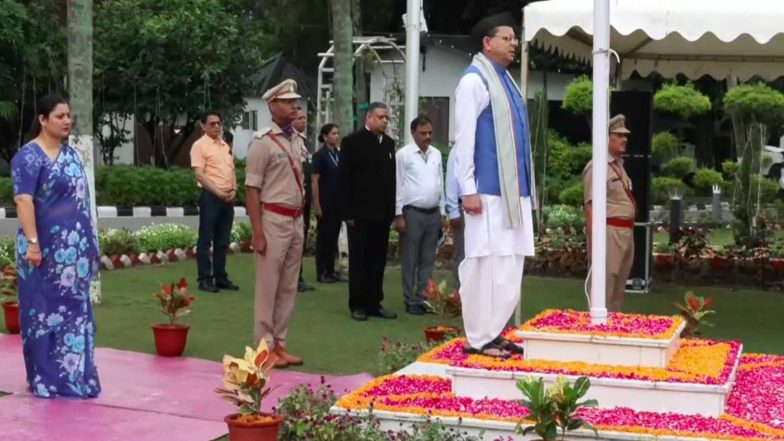 India News | Uttarakhand CM Pushkar Singh Dhami Hoists Tricolour at Residence on 80th Independence Day
