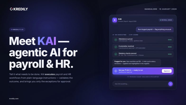 Business News | Kredily 3.0 Launches KAI, Agentic AI for Payroll and HR, and Expands into AI-Powered Managed Payroll Services