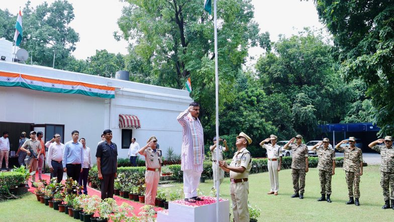India News | Union Minister Prahlad Joshi Hoists National Flag at His Residence in Delhi