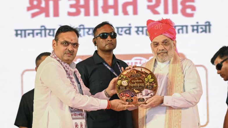 India News | Amit Shah Unveils Atal Bihari Vajpayee's Statue in Rajasthan's Chittorgarh; Inaugurates Rs 5,659 Cr Projects
