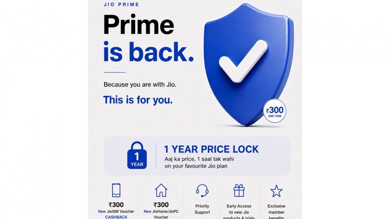 Entertainment News | Jio Prime Reintroduced with 1-year Price Guarantee to Mark 10 Years of Jio