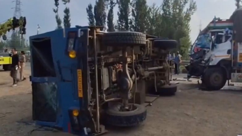 India News | J-K: CRPF Bunker Vehicle Overturns After Collision with Truck in Qazigund; Personnel Suffer Minor Injuries