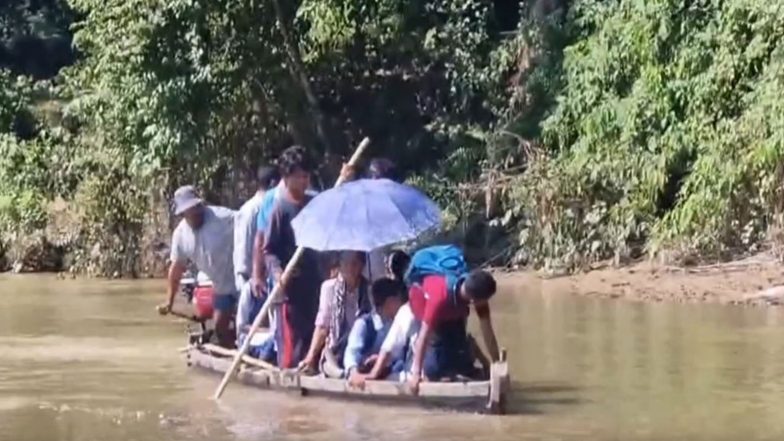 India News | Assam: Jonai Children Risk Boat Journeys to Reach School Due to Damaged Bridge