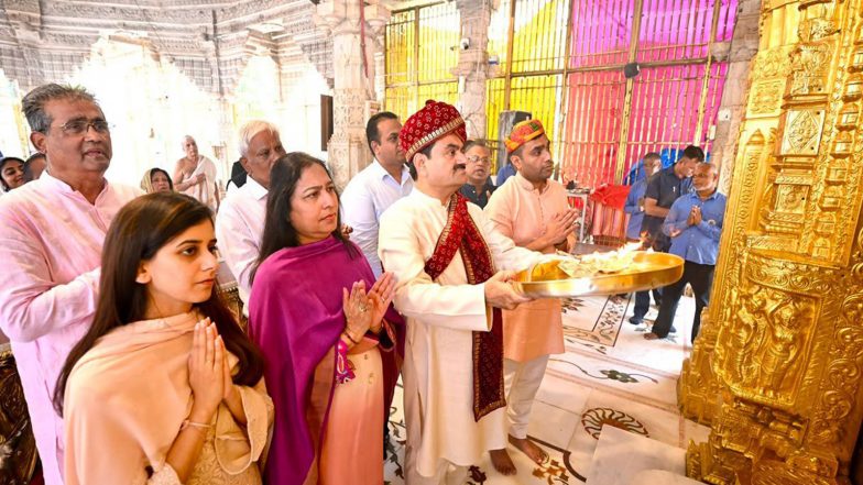 India News | Gautam Adani Visits Mahudi Jain Temple in Gujarat with Family Ahead of Paryushan