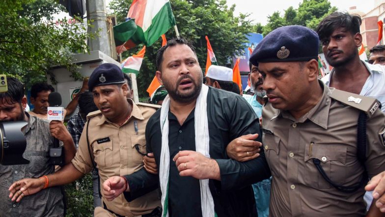 India News | RJD's Protest March: Tejashwi Yadav Briefly Detained, Says Will Continue to Fight Until Justice Done to Students