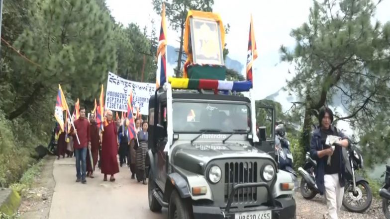 World News | Over 5,000 Tibetans March in Dharamshala Against China on 49th Day of Lobga Rangzen's Self-immolation