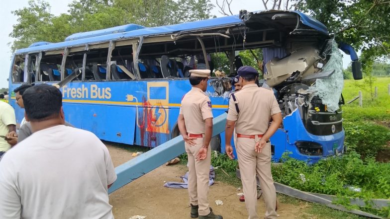 India News | Telangana: 6 Killed, Several Injured as Hyderabad-Vijayawada Bus Rams Truck in Suryapet, CM Revanth Reddy Condoles Deaths