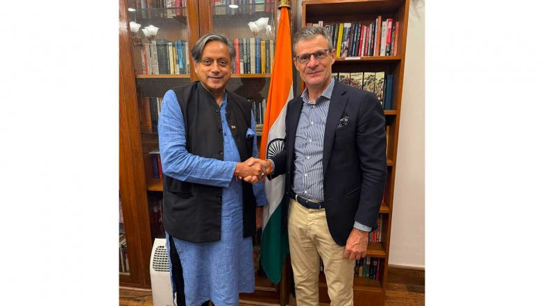 World News | Shashi Tharoor Meets EU Ambassador Herve Delphin, Discusses India-EU Ties, Keralam Cooperation and FTA Opportunities