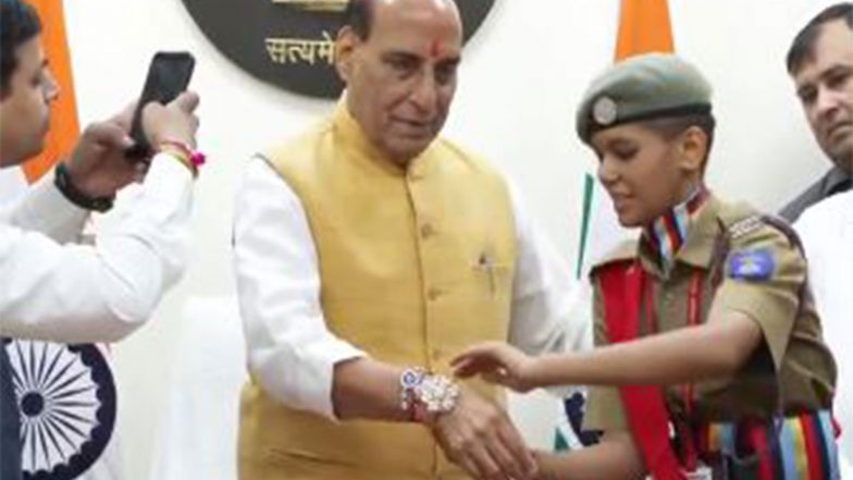 India News | Defence Minister Rajnath Singh Celebrates Raksha Bandhan with Students, Cadets at Residence