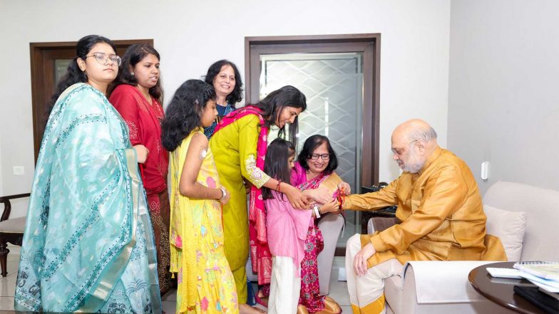 India News | Amit Shah Celebrates Raksha Bandhan with Diabetes-affected Children in Ahmedabad, Highlights Modi Government's Welfare Efforts
