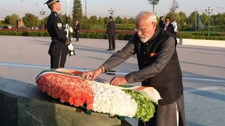 World News | PM Modi Lays Wreath at Yangi Uzbekistan Park in Tashkent