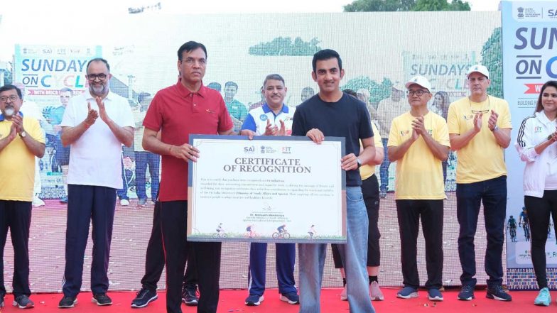 Sports News | Sports Minister Mansukh Mandaviya Leads 88th Edition of Fit India Sundays on Cycle at BRICS Run & Ride 2026 in New Delhi