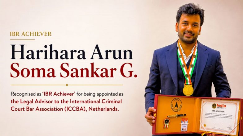 Business News | Chennai Legal Professional G. Harihara Arun Somasankar Earns 'IBR Achiever' Recognition from India Book of Records