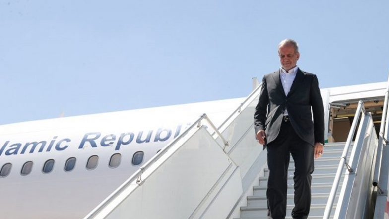 World News | Iran President Pezeshkian Arrives in Bishkek to Attend SCO Summit, Shanghai Plus Gathering