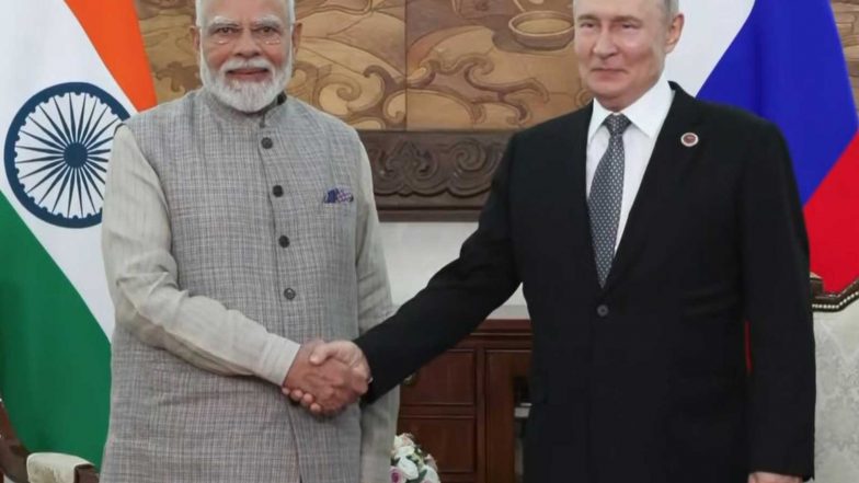 World News | PM Modi Meets with Russian President Putin at SCO Sidelines in Bishkek, Share Warm Hug