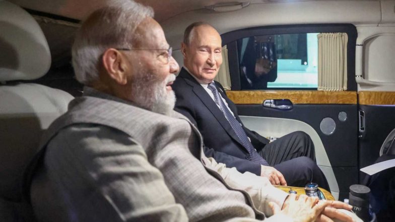 World News | PM Modi, Russian President Travel in Same Car to World Nomad Games at Bishkek Arena