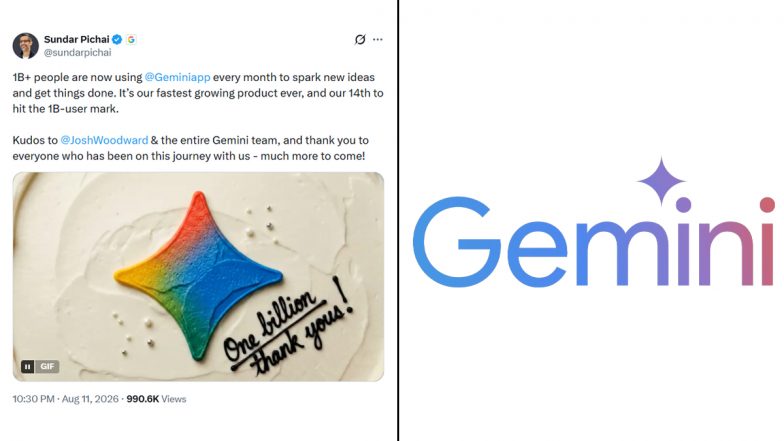 Google Gemini App Crosses 1 Billion Monthly Active Users, Says Sundar Pichai; Congratulates Team