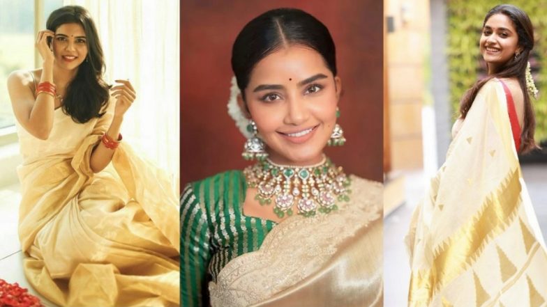 Onam 2026: Kalyani Priyadarshan, Anupama Parameswaran, Keerthy Suresh Shine in Kasavu Sarees; How to Style Like South Indian Actresses