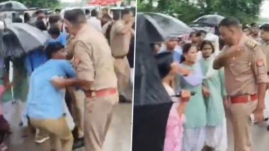 Gen Alpha Protest in Mahoba Videos: Police Seen Misbehaving, Kicking Students As They Demand Road Repairs