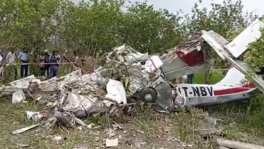 Kanpur Aircraft Crash Video: 2 Pilots Killed As Training Plane Crashes in Field in UP